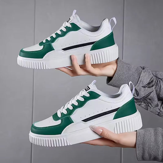 2025 Spring Women Shoes Outdoor Green Leather Casual Sneakers Men Sport Running Breathable Walking Flat Female Footwear Fashion